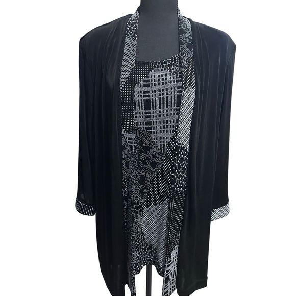 R & M Richards Black & White Printed Tunic Top & Jacket Overlay Size 18 - Picture 1 of 12